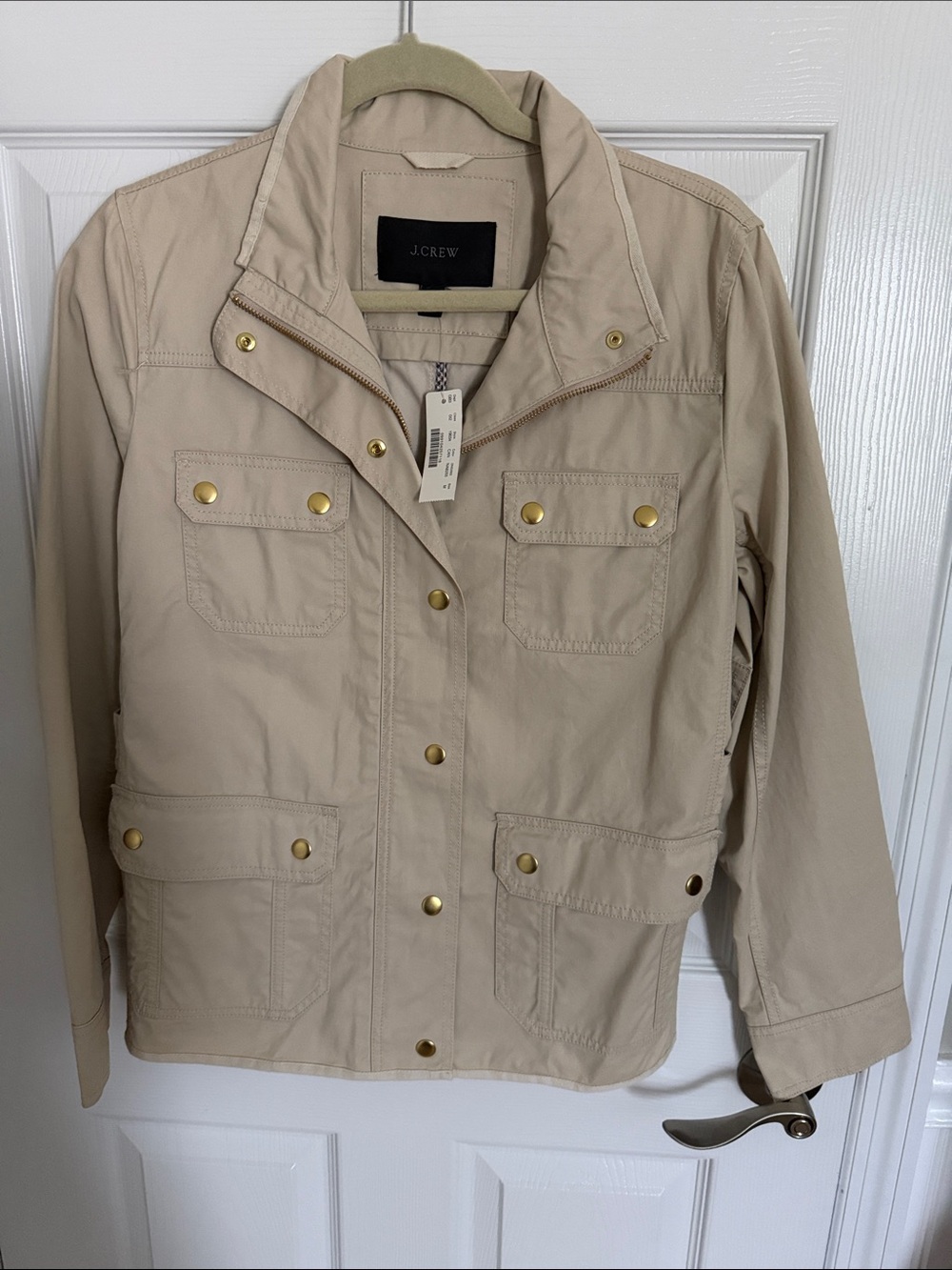 J. Crew Neutral Beige Utility Jacket with Gold-Tone Snaps
